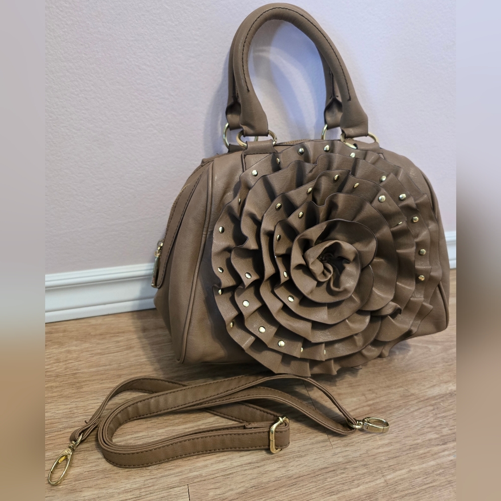 Steve Madden Pewter Bloom Flower Satchel Handbag Crossbody Bag w/Strap Novelty